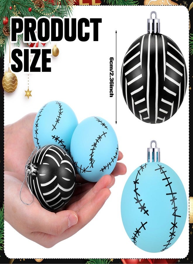 Simgoing 12 Pcs Christmas Black and White Blue Ball Ornaments 2.36 Inch Plastic Xmas Nightmare Themed Striped Balls Tree Decor for Christmas Tree Party Decoration Holiday Indoor Decor - Image 2